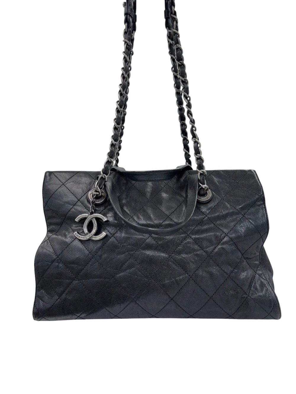 Chanel Large Quilted Caviar Leather Tote with Chain